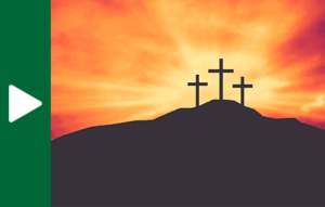 Illustration of the three crosses on Calgary as the sun rises