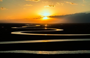 Stock photo of a giant, winding river