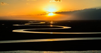 Stock photo of a giant, winding river