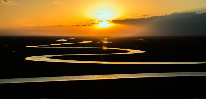 Stock photo of a giant, winding river