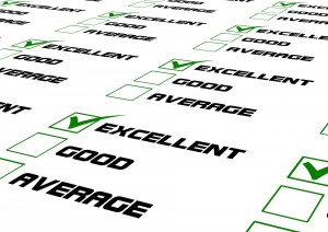 Clip art of a checklist with the choices of "Excellent" "Good" and "Average" with "Excellent" selected