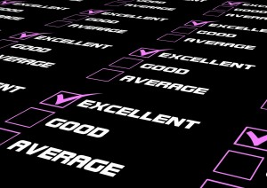 Clip art of a checklist with the choices of "Excellent" "Good" and "Average" with "Excellent" selected