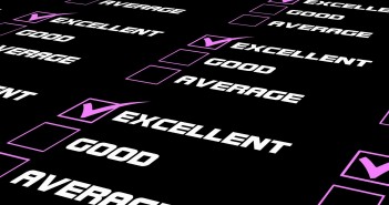 Clip art of a checklist with the choices of "Excellent" "Good" and "Average" with "Excellent" selected
