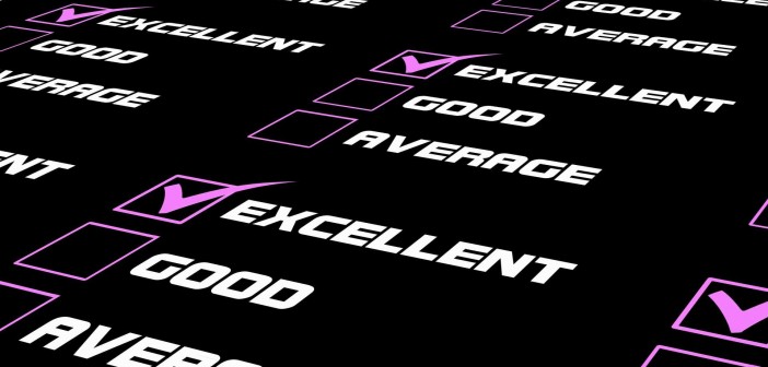 Clip art of a checklist with the choices of "Excellent" "Good" and "Average" with "Excellent" selected