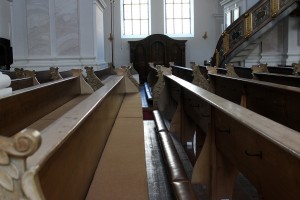 Stock photo of an empty pew