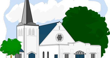 Clip art of a big, white country church