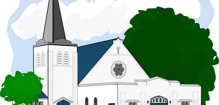 Clip art of a big, white country church