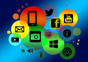 Clip art of a bunch of technological/social media icons