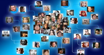 Stock photo of a bunch of portraits of people who are all connected