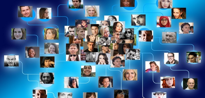 Stock photo of a bunch of portraits of people who are all connected