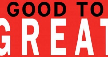 Bumper sticker sized image that says "GOOD TO GREAT" with "GOOD TO" in black text and "GREAT" in white text amidst a red background