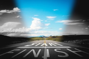 Stock photo of a highway that has "START" and "FINISH" written on it