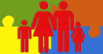 Clip art of a family with a mom, dad, son, and daughter