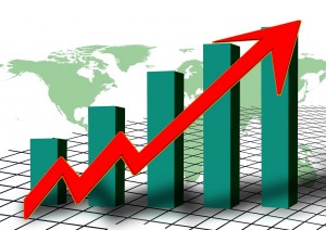 Clip art of a bar graph that shows an upward trend