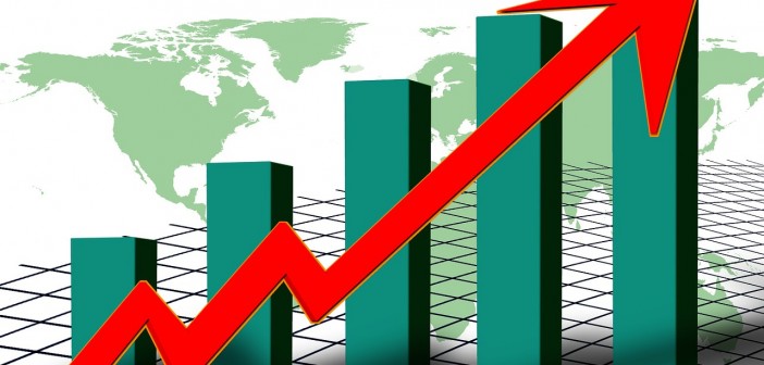 Clip art of a bar graph that shows an upward trend