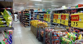 Stock photo of a discount big-box store's snack aisle