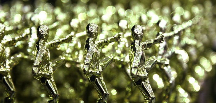 Stock photo of a bunch of Karate trophies