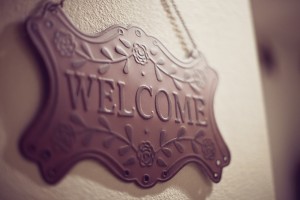 Stock photo of a wrought iron welcome sign