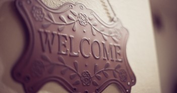 Stock photo of a wrought iron welcome sign