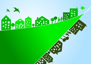 Clip art of a green city skyline
