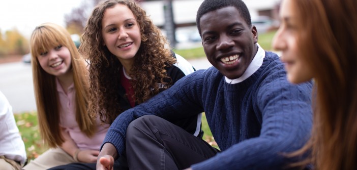 Stock photo of a mixed gender and race group of youth in fellowship outside