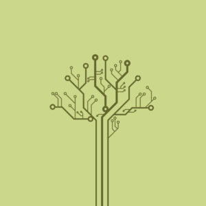 Clip art of a tree formed out of a circuit board