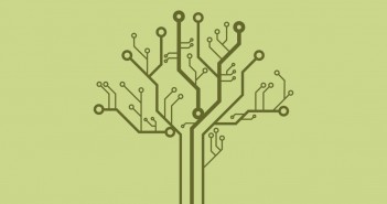 Clip art of a tree formed out of a circuit board