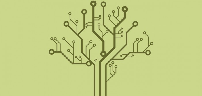 Clip art of a tree formed out of a circuit board