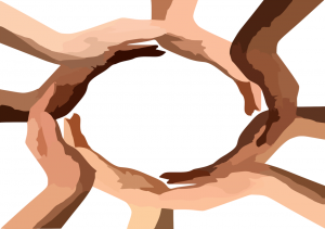 Clip art of multi-racial hands forming a circle