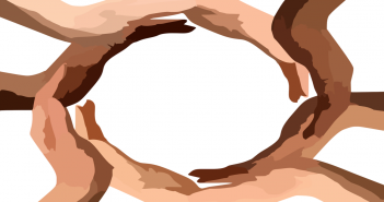 Clip art of multi-racial hands forming a circle