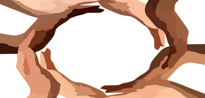 Clip art of multi-racial hands forming a circle