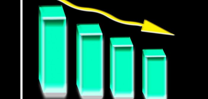 Clip art of a bar graph that shows a downward trend