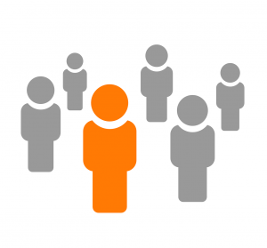 Clip art of a group of androgynous people who are all grey except for one that is orange