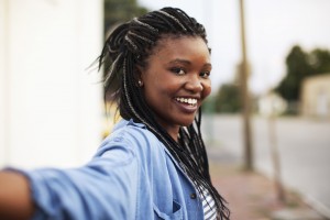 Stock photo of a young, smiling African American woman