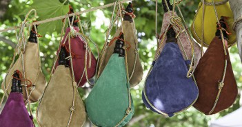 Stock photo of a bunch of wineskins hanging from a rope