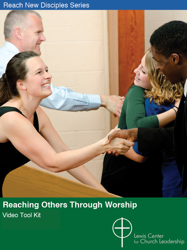 Reaching Others through Worship Video Tool Kit cover featuring smiling people shaking hands and hugging during a church service