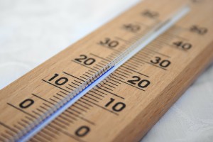 Stock photo of a thermometer. It is 24 degrees.