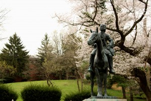 Photo of the John Wesley equestrian statue outside of the Wesley Theological Seminary