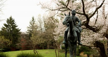 Photo of the John Wesley equestrian statue outside of the Wesley Theological Seminary