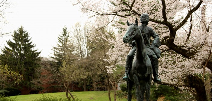 Photo of the John Wesley equestrian statue outside of the Wesley Theological Seminary