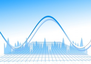 Clip art of a sine curve on top of a coordinate plane with a line graph in the background