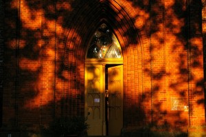 Stock photo of the exterior of a brick church