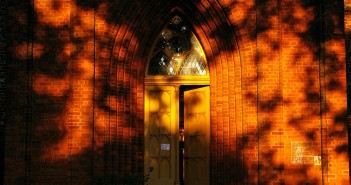 Stock photo of the exterior of a brick church