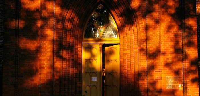 Stock photo of the exterior of a brick church