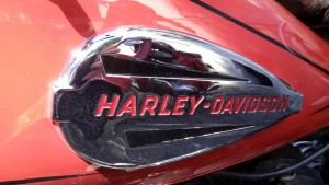 Closeup stock photo of the body of a Harley-Davidson motorcycle