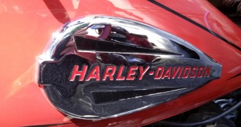 Closeup stock photo of the body of a Harley-Davidson motorcycle