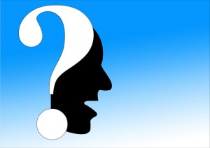 Clip art of a silhouette profile and a question mark