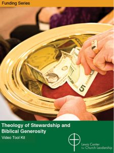 Theology of Stewardship and Biblical Generosity Video Tool Kit cover showing a hand placing money in a church offering plate