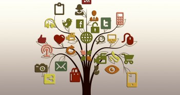 Clip art of a bunch of social media/computer logos and images on a tree