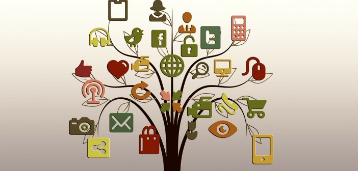 Clip art of a bunch of social media/computer logos and images on a tree